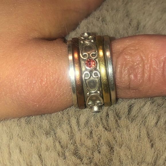 𝅺vtg Garnet Sterling Silver Huge Wide Band Fidget Spinner Ring Sz 9.75 / 10 - Picture 5 of 8